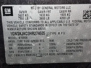 2017 Chevrolet Suburban Premier with VIN 1GNSKJKC0HR274605, listed as a IAAI auction lot 41828392 with 144,747 mi miles. Bid and sale history available at carsss.com. Image 9.