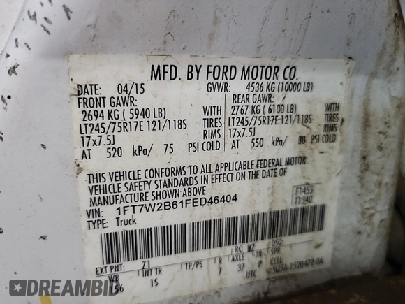 2015 Ford F-250 Lariat с VIN 1FT7W2B61FED46404, выставлен на аукционе IAAI как лот 42566193 с пробегом 306 588 миль миль и . История ставок и продаж доступна на DreamBid. Изображение 22.