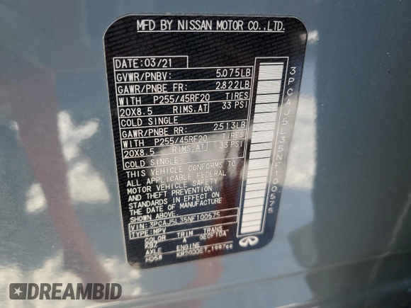 2022 Infiniti QX55 Sensory with VIN 3PCAJ5L35NF100575, listed as a Copart auction lot 88796385 with 18,122 mi miles and Clean title. Bid and sale history available at DreamBid. Image 12.