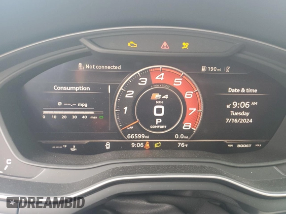 2018 Audi S4 Prestige with VIN WAUC4AF44JA233759, listed as a Copart auction lot 60683714 with 66,599 mi miles and Non Repairable. Bid and sale history available at carsss.com. Image 9.