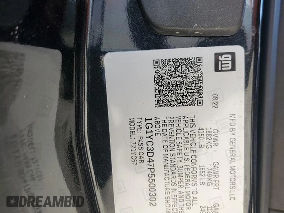 2023 Chevrolet Corvette 3LT with VIN 1G1YC3D47P5500302, listed as a Copart auction lot 62769995 with 768 mi miles and Salvage title. Bid and sale history available at DreamBid. Image 12.