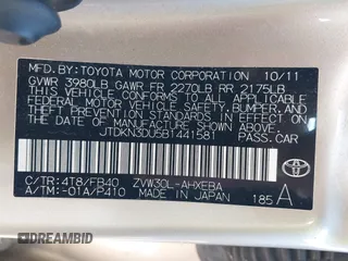 2011 Toyota Prius I with VIN JTDKN3DU5B1441581, listed as a IAAI auction lot 42040172 with 261,309 mi miles and . Bid and sale history available at DreamBid. Image 9.