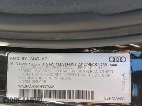 2016 Audi A6 2.0T Premium with VIN WAUFFAFC6GN037662, listed as a Copart auction lot 38160943 with 49,249 mi miles. Bid and sale history available at carsss.com. Image 12.
