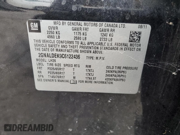 2012 Chevrolet Equinox LT w/1LT with VIN 2GNALDEK9C6122436, listed as a Copart auction lot 43254395 with 202,405 mi miles and Salvage Title. Bid and sale history available at carsss.com. Image 15.