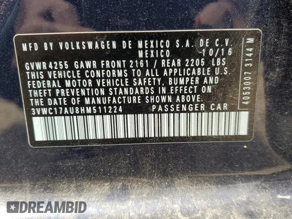 2017 Volkswagen Golf S z VIN 3VWC17AU8HM511224, wystawiony jako Copart lot #51692165 z przebiegiem 58 446 mil mil oraz Szkoda całkowita • Salvage title. Historia ofert i sprzedaży dostępna na DreamBid. Obrazek 14.