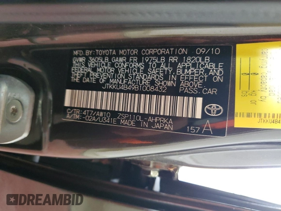 2011 Scion xD with VIN JTKKU4B49B1008432, listed as a Copart auction lot 55431345 with 172,069 mi miles and Salvage Title. Bid and sale history available at DreamBid. Image 12.