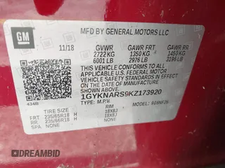 2019 Cadillac XT5 FWD with VIN 1GYKNARS9KZ173920, listed as a IAAI auction lot 42321141 with Not provided miles and . Bid and sale history available at DreamBid. Image 9.