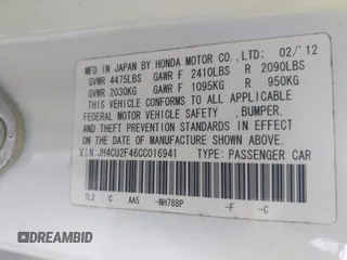 2012 Acura TSX с VIN JH4CU2F46CC016941, выставлен на аукционе IAAI как лот 42567197 с пробегом Не указан миль и . История ставок и продаж доступна на DreamBid. Изображение 9.