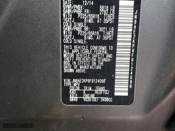 2015 Nissan Quest S with VIN JN8AE2KP8F9124098, listed as a Copart auction lot 81829733 with 119,026 mi miles. Bid and sale history available at carsss.com. Image 13.