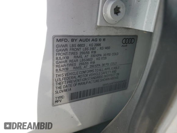 2017 Audi Q7 Premium Plus with VIN WA1LAAF7XHD034157, listed as a Copart auction lot 53915115 with 92,388 mi miles and Salvage Title. Bid and sale history available at carsss.com. Image 14.