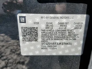 2018 Chevrolet Malibu LT with VIN 1G1ZD5ST3JF274431, listed as a Copart auction lot 72412924 with 117,362 mi miles and Salvage Title. Bid and sale history available at carsss.com. Image 12.