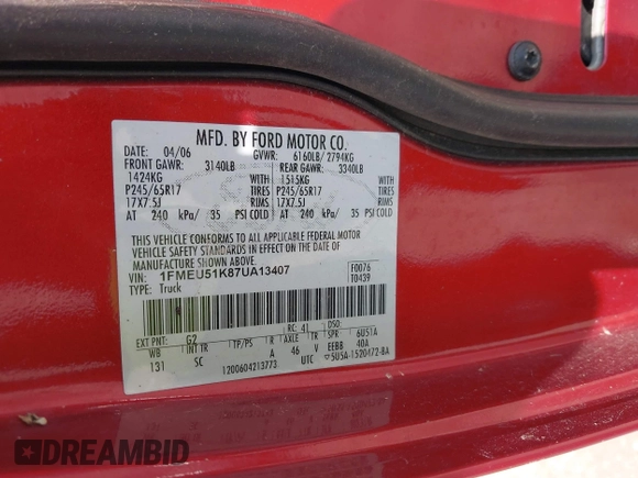 2007 Ford Explorer Sport Trac XLT with VIN 1FMEU51K87UA13407, listed as a IAAI auction lot 42639449 with 204,916 mi miles and . Bid and sale history available at DreamBid. Image 9.