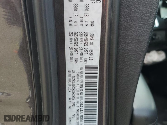 2017 Dodge Durango GT with VIN 1C4RDJDGXHC893815, listed as a Copart auction lot 50380964 with 116,492 mi miles and Salvage title. Bid and sale history available at DreamBid. Image 16.