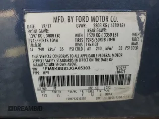 2018 Ford Explorer with VIN 1FM5K8B83JGA65303, listed as a Copart auction lot 60488955 with 125,245 mi miles and Salvage title. Bid and sale history available at DreamBid. Image 13.
