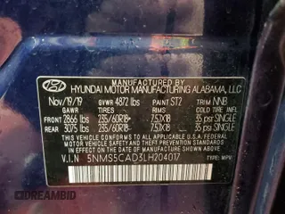 2020 Hyundai Santa Fe Limited with VIN 5NMS5CAD3LH204017, listed as a Copart auction lot 89412875 with 48,353 mi miles and Clean Title. Bid and sale history available at carsss.com. Image 13.