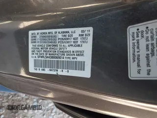 2011 Honda Odyssey EX with VIN 5FNRL5H43BB069014, listed as a IAAI auction lot 41902908 with 182,492 mi miles. Bid and sale history available at carsss.com. Image 9.
