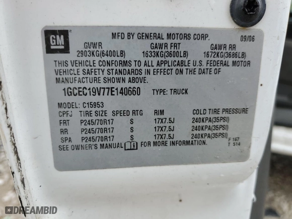 2007 Chevrolet Silverado 1500 Classic Work Truck with VIN 1GCEC19V77E140660, listed as a Copart auction lot 87925045 with 0 mi miles and Salvage Title. Bid and sale history available at carsss.com. Image 13.