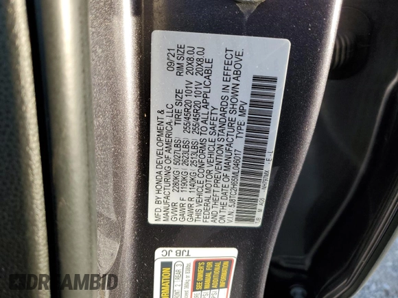2021 Acura RDX w/A-Spec Package with VIN 5J8TC2H65ML046017, listed as a Copart auction lot 80743283 with 23,589 mi miles and Salvage Title. Bid and sale history available at carsss.com. Image 14.