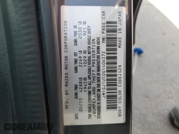 2016 Mazda 6 i Sport with VIN JM1GJ1U50G1406372, listed as a Copart auction lot 64592034 with 44,219 mi miles and Clean Title. Bid and sale history available at DreamBid. Image 12.