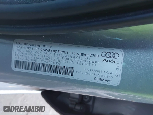 2012 Audi A6 3.0T Premium Plus with VIN WAUGGAFC6CN108855, listed as a IAAI auction lot 41328750 with 136,298 mi miles. Bid and sale history available at carsss.com. Image 9.