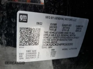 2023 GMC Yukon AT4 with VIN 1GKS2CKD4PR163281, listed as a Copart auction lot 44990525 with 54,966 mi miles and Salvage Title. Bid and sale history available at carsss.com. Image 15.