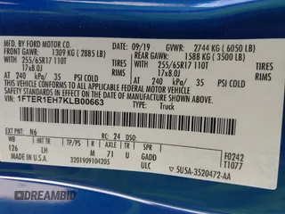 2019 Ford Ranger XL with VIN 1FTER1EH7KLB00663, listed as a IAAI auction lot 41118516 with 76,555 mi miles and . Bid and sale history available at DreamBid. Image 9.