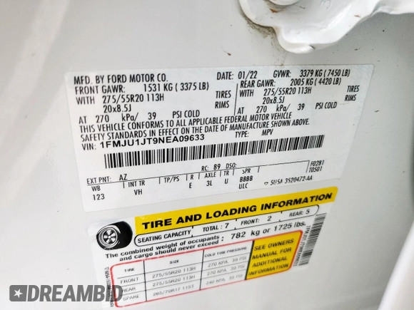 2022 Ford Expedition XLT z VIN 1FMJU1JT9NEA09633, wystawiony jako Copart lot #58004495 z przebiegiem 75 486 mil mil oraz Szkoda całkowita • Salvage title. Historia ofert i sprzedaży dostępna na DreamBid. Obrazek 13.
