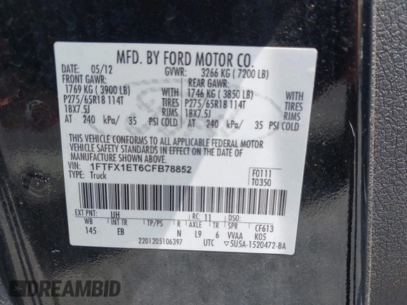 2012 Ford F-150 XL с VIN 1FTFX1ET6CFB78852, выставлен на аукционе IAAI как лот 42707747 с пробегом 246 662 миль миль и . История ставок и продаж доступна на DreamBid. Изображение 9.