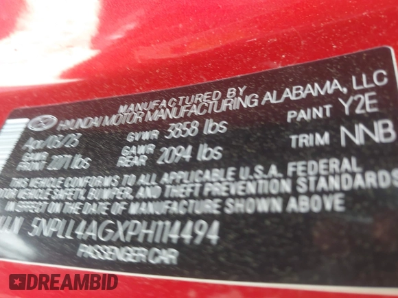 2023 Hyundai Elantra SE with VIN 5NPLL4AGXPH114494, listed as a IAAI auction lot 41898590 with 27,036 mi miles and . Bid and sale history available at DreamBid. Image 9.