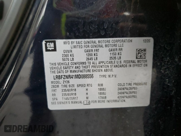 2021 Buick Envision Essence with VIN LRBFZNR41MD088556, listed as a Copart auction lot 51776764 with 35,428 mi miles and Non Repairable. Bid and sale history available at carsss.com. Image 14.