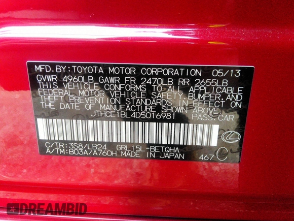 2013 Lexus GS 350 z VIN JTHCE1BL4D5016981, wystawiony jako IAAI lot #38820198 z przebiegiem 84 883 mil mil oraz . Historia ofert i sprzedaży dostępna na DreamBid. Obrazek 9.