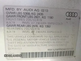 2013 Audi Q5 Premium Plus with VIN WA1LFAFP5DA072117, listed as a IAAI auction lot 42143286 with 235,199 mi miles. Bid and sale history available at carsss.com. Image 9.
