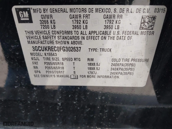 2015 Chevrolet Silverado 1500 LT with VIN 3GCUKREC0FG302637, listed as a IAAI auction lot 40456723 with 145,079 mi miles. Bid and sale history available at carsss.com. Image 9.