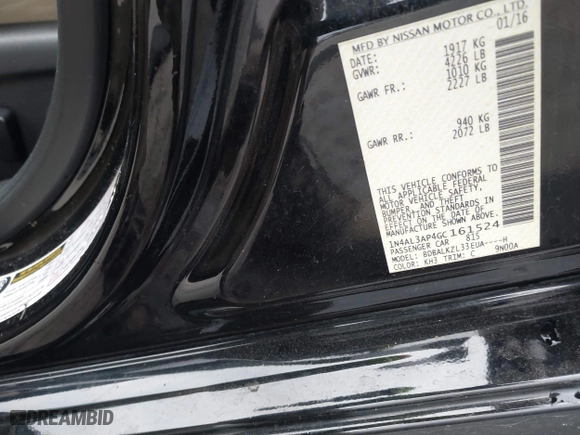 2016 Nissan Altima 2.5 SL with VIN 1N4AL3AP4GC161524, listed as a IAAI auction lot 41317383 with 144,810 mi miles. Bid and sale history available at carsss.com. Image 9.