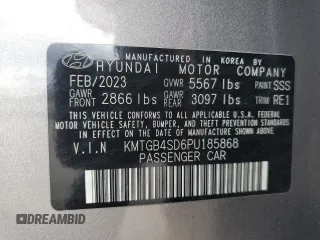 2023 Genesis G80 Sport with VIN KMTGB4SD6PU185868, listed as a Copart auction lot 39328284 with 9,260 mi miles and . Bid and sale history available at carsss.com. Image 14.