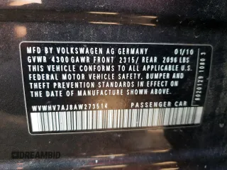 2010 Volkswagen GTI z VIN WVWHV7AJ8AW273514, wystawiony jako Copart lot #53810174 z przebiegiem 120 938 mil mil oraz Szkoda całkowita • Salvage title. Historia ofert i sprzedaży dostępna na DreamBid. Obrazek 12.