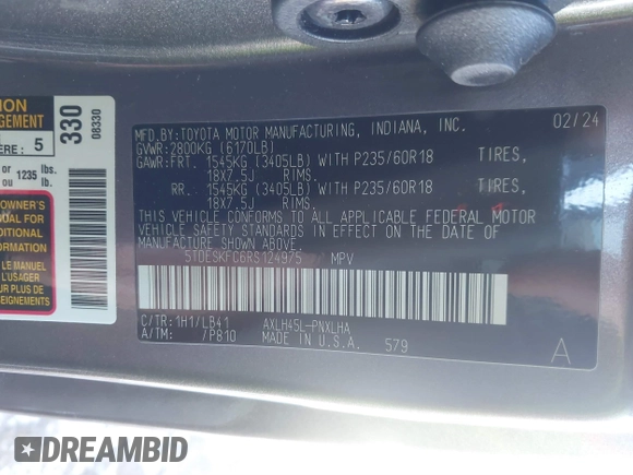 2024 Toyota Sienna Platinum z VIN 5TDESKFC6RS124975, wystawiony jako IAAI lot #41476741 z przebiegiem 15 603 mil mil oraz . Historia ofert i sprzedaży dostępna na DreamBid. Obrazek 9.