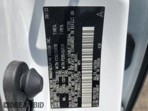 2020 Lexus RX 350 F Sport Performance with VIN 2T2YZMDA5LC257258, listed as a Copart auction lot 56735485 with 76,576 mi miles and Salvage title. Bid and sale history available at DreamBid. Image 13.