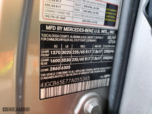 2007 Mercedes-Benz R-Class 3.5L with VIN 4JGCB65E77A055365, listed as a Copart auction lot 81073834 with 83,776 mi miles and Salvage Title. Bid and sale history available at carsss.com. Image 15.