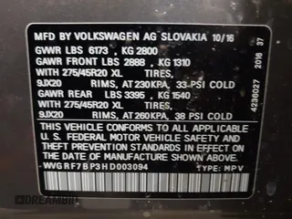 2017 Volkswagen Touareg Wolfsburg Edition с VIN WVGRF7BP3HD003094, выставлен на аукционе IAAI как лот 41199373 с пробегом 110 880 миль миль и . История ставок и продаж доступна на DreamBid. Изображение 9.