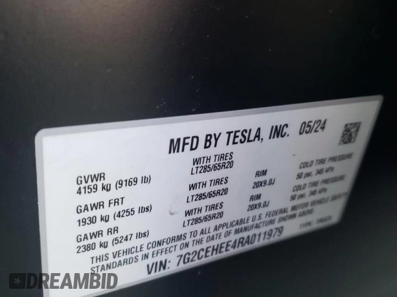 2024 Tesla Cybertruck Cyberbeast с VIN 7G2CEHEE4RA011979, выставлен на аукционе Copart как лот 48766285 с пробегом 3 805 миль миль и Списание • Salvage title. История ставок и продаж доступна на DreamBid. Изображение 13.