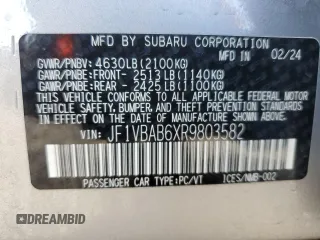 2024 Subaru WRX with VIN JF1VBAB6XR9803582, listed as a Copart auction lot 43557785 with 4,938 mi miles and Salvage Title. Bid and sale history available at carsss.com. Image 13.