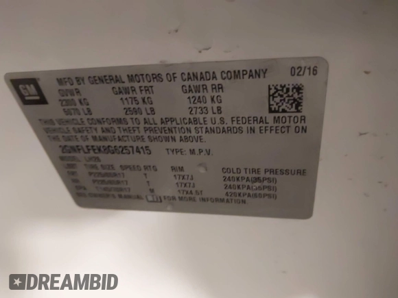 2016 Chevrolet Equinox LT with VIN 2GNFLFEK8G6257415, listed as a IAAI auction lot 42000487 with 76,762 mi miles and . Bid and sale history available at carsss.com. Image 9.