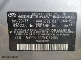2013 Hyundai Elantra Limited PZEV with VIN 5NPDH4AE2DH284980, listed as a Copart auction lot 51364845 with 68,561 mi miles and Salvage Title. Bid and sale history available at carsss.com. Image 12.