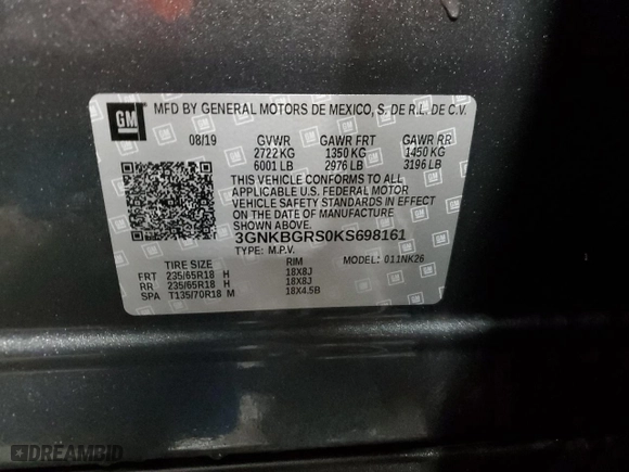 2019 Chevrolet Blazer with VIN 3GNKBGRS0KS698161, listed as a Copart auction lot 83358324 with 43,438 mi miles and Salvage Title. Bid and sale history available at carsss.com. Image 13.