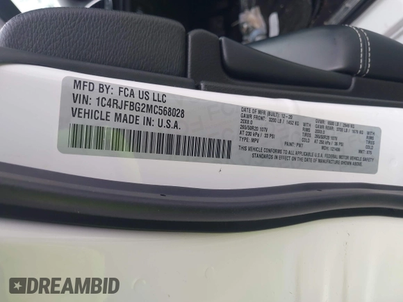 2021 Jeep Grand Cherokee 80th Anniversary with VIN 1C4RJFBG2MC568028, listed as a IAAI auction lot 42381104 with 51,027 mi miles and . Bid and sale history available at DreamBid. Image 9.