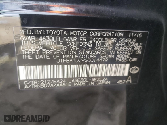 2016 Lexus IS 200t z VIN JTHBA1D29G5014479, wystawiony jako Copart lot #60373805 z przebiegiem 111 243 mil mil oraz Szkoda całkowita • Salvage title. Historia ofert i sprzedaży dostępna na DreamBid. Obrazek 12.