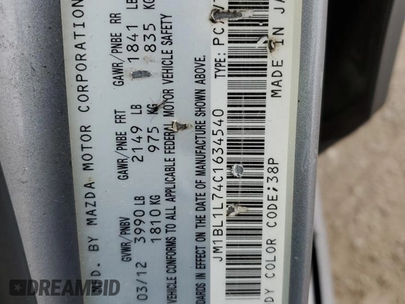 2012 Mazda 3 i Touring z VIN JM1BL1L74C1634540, wystawiony jako Copart lot #52929115 z przebiegiem 385 464 mil mil oraz Szkoda całkowita • Salvage title. Historia ofert i sprzedaży dostępna na DreamBid. Obrazek 12.