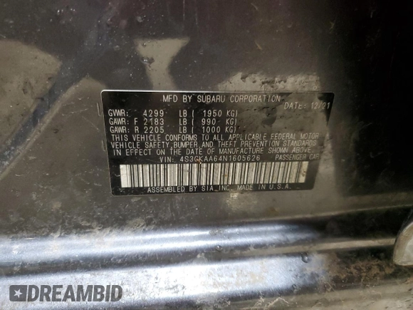 2022 Subaru Impreza with VIN 4S3GKAA64N1605626, listed as a Copart auction lot 42681605 with 38,873 mi miles and Salvage title. Bid and sale history available at DreamBid. Image 14.