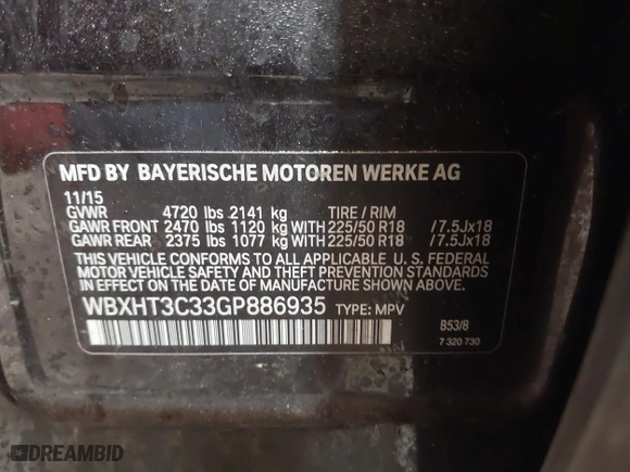 2016 BMW X1 xDrive28i with VIN WBXHT3C33GP886935, listed as a IAAI auction lot 41707367 with 73,201 mi miles. Bid and sale history available at carsss.com. Image 9.